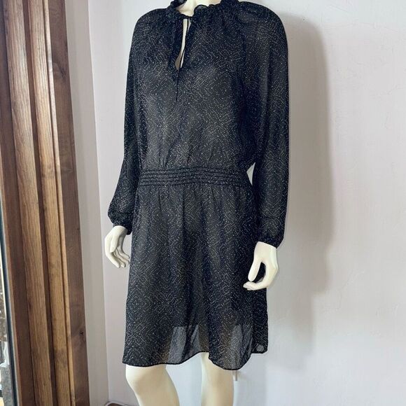 Lauren Ralph Lauren Woman's Black & Tan Semi Sheer Chiffon Pattern Dress Size 10 - Picture 1 of 14